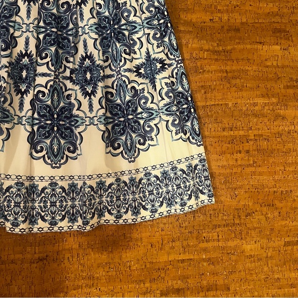 Talbots Grecian Tile White And Blue Fit And Flare Dress - Picture 3 of 9